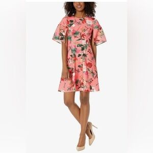Vince Camuto Scuba Crepe Split Flutter Sleeve Fit-and-Flare Floral Dress